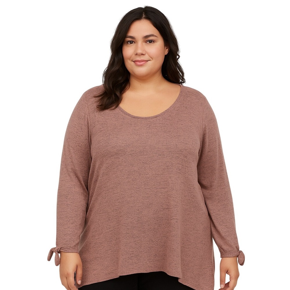 Silverwear Lifestyle Top Women 1X Pink Heathered Shark Bite Hem Relaxed Cozy NEW
